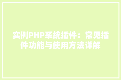 实例PHP系统插件:常见插件功能与使用方法详解
