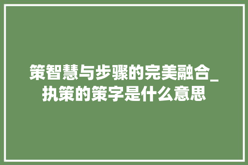 策智慧与步骤的完美融合_执策的策字是什么意思