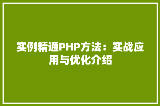 实例精通PHP方法：实战应用与优化介绍