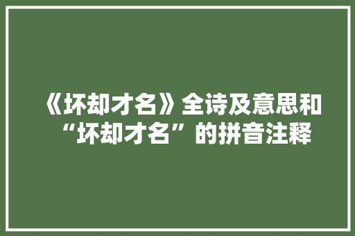 《坏却才名》全诗及意思和“坏却才名”的拼音注释
