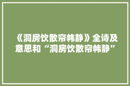 《洞房饮散帘帏静》全诗及意思和“洞房饮散帘帏静”的拼音注释