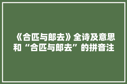 《合匹与郎去》全诗及意思和“合匹与郎去”的拼音注释 诗词鉴赏