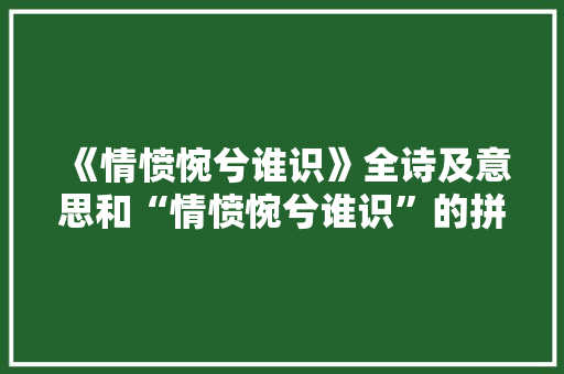 《情愤惋兮谁识》全诗及意思和“情愤惋兮谁识”的拼音注释