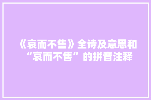 《哀而不售》全诗及意思和“哀而不售”的拼音注释