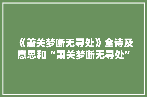《萧关梦断无寻处》全诗及意思和“萧关梦断无寻处”的拼音注释 诗词鉴赏