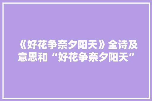 《好花争奈夕阳天》全诗及意思和“好花争奈夕阳天”的拼音注释