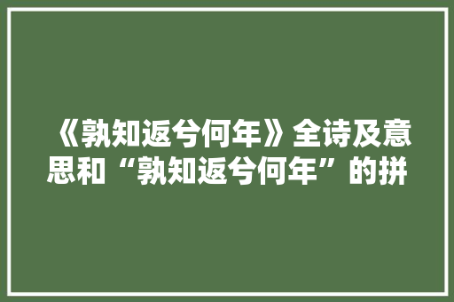 《孰知返兮何年》全诗及意思和“孰知返兮何年”的拼音注释