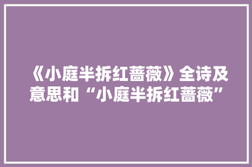 《小庭半拆红蔷薇》全诗及意思和“小庭半拆红蔷薇”的拼音注释