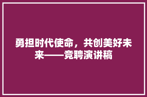 勇担时代使命，共创美好未来——竞聘演讲稿