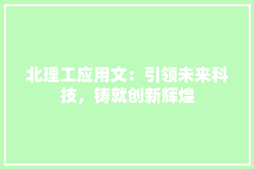 北理工应用文：引领未来科技，铸就创新辉煌
