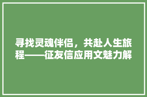 寻找灵魂伴侣，共赴人生旅程——征友信应用文魅力解读