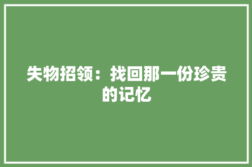 失物招领：找回那一份珍贵的记忆