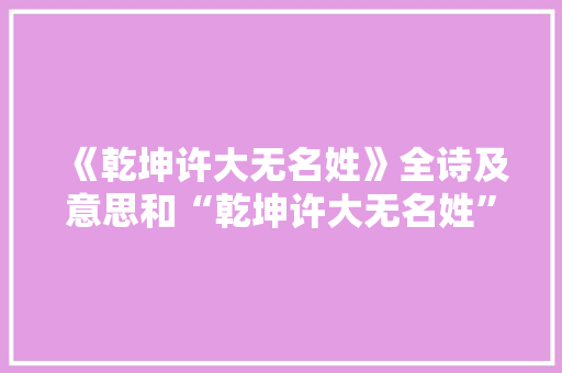 《乾坤许大无名姓》全诗及意思和“乾坤许大无名姓”的拼音注释