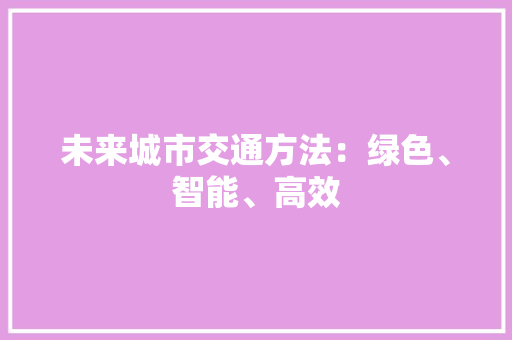 未来城市交通方法：绿色、智能、高效 应用文