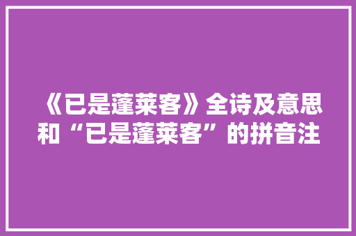 《已是蓬莱客》全诗及意思和“已是蓬莱客”的拼音注释 诗词鉴赏