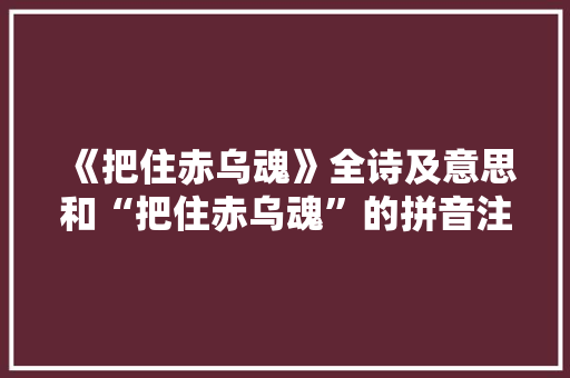 《把住赤乌魂》全诗及意思和“把住赤乌魂”的拼音注释