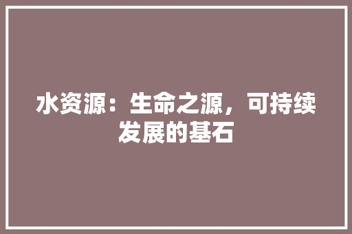 水资源：生命之源，可持续发展的基石