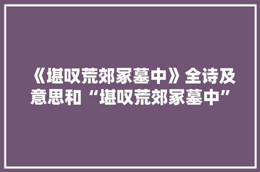 《堪叹荒郊冢墓中》全诗及意思和“堪叹荒郊冢墓中”的拼音注释 诗词鉴赏
