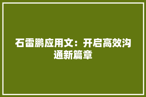 石雷鹏应用文：开启高效沟通新篇章 应用文