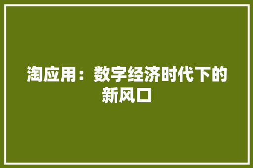 淘应用：数字经济时代下的新风口
