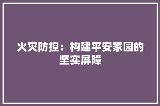 火灾防控：构建平安家园的坚实屏障