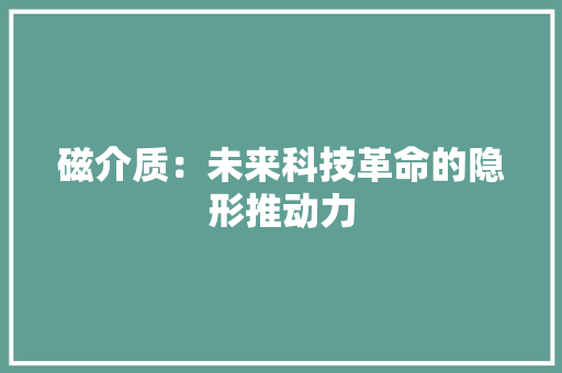 磁介质：未来科技革命的隐形推动力 应用文
