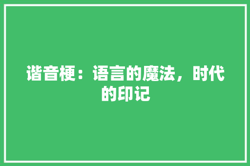 谐音梗：语言的魔法，时代的印记