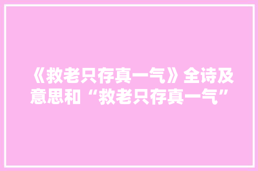《救老只存真一气》全诗及意思和“救老只存真一气”的拼音注释 诗词鉴赏