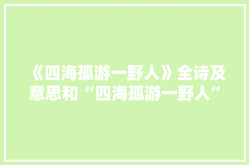 《四海孤游一野人》全诗及意思和“四海孤游一野人”的拼音注释