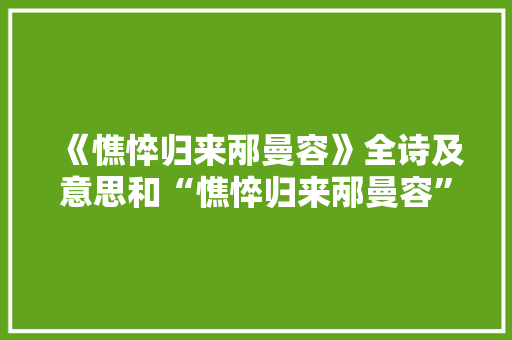 《憔悴归来邴曼容》全诗及意思和“憔悴归来邴曼容”的拼音注释
