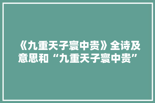 《九重天子寰中贵》全诗及意思和“九重天子寰中贵”的拼音注释