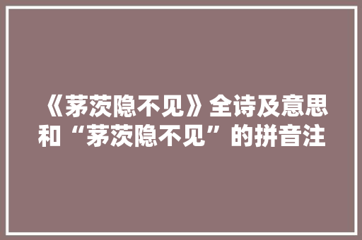《茅茨隐不见》全诗及意思和“茅茨隐不见”的拼音注释