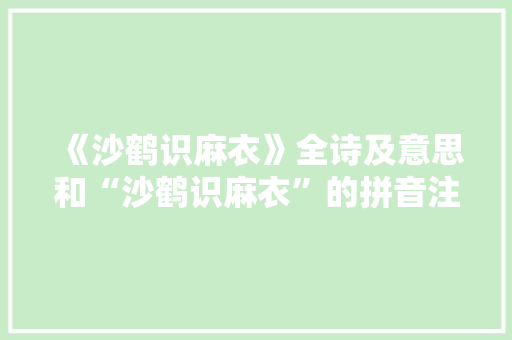 《沙鹤识麻衣》全诗及意思和“沙鹤识麻衣”的拼音注释